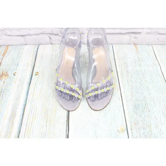 Cole Haan Blue Suede Green Silver Floral Strap Stiletto Heel Pumps 6 B - Picture 5 of 10